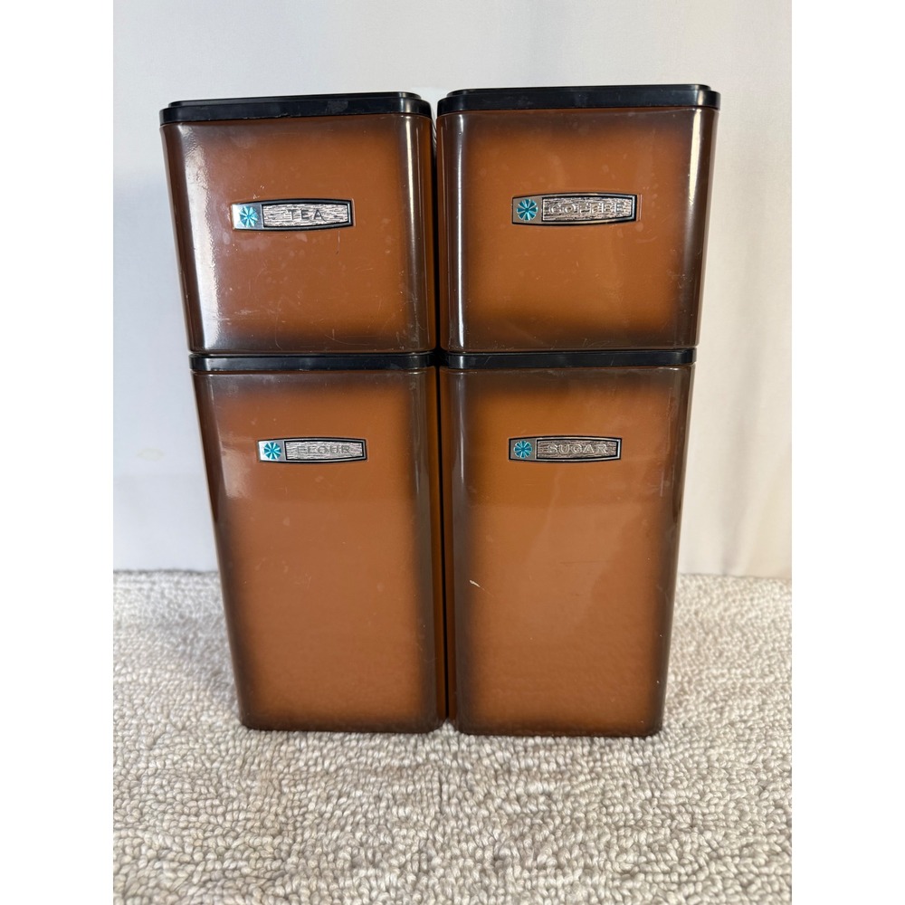 Vintage Masterware Kitchen Canisters Set 4 Amber Brown Metal MADE IN USA‎